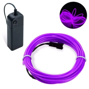 Purple 2m EL Wire Party Halloween Christmas Neon Glowing Strobing Light Battery - Picture 1 of 8