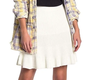 Falda para mujer Free People talla mediana dorada lisa con volantes acanalada tejida crema - Imagen 1 de 5