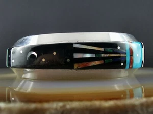 Armreif Silber Indianer Ervin Tsosie Inlay Türkis Mond Onyx zauberhaft silver - Bild 1 von 7