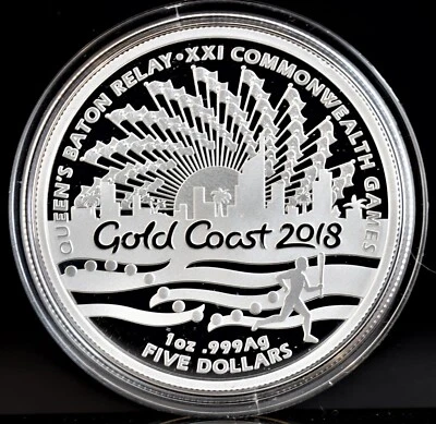 2018 $5 XXI Commonwealth Games Gold Coast 2018 Silver Proof Coin w/Box & COA - Image 1 of 3
