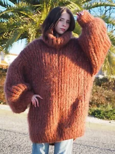 Mohair Sweater Thick Oversize Brown 100% Natural Mohair Yarn by Lanaknittings - Picture 1 of 10