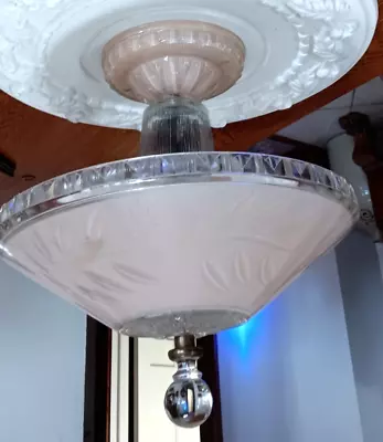 Candelabro vintage anos 30 e 40 luminária de teto de vidro - Imagem 1 de 4