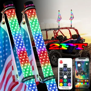 2PCS 2FT Fat LED Whip APP Controlled Antenas Whip Light for Polaris RZR ATV UTV - Picture 1 of 16