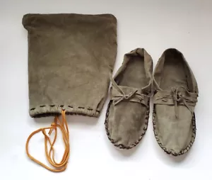 Handgefertigte Damen Wildleder Hausschuhe/Mokassin super weich oliv, Größe 6-6,5, neu mit Karton - Bild 1 von 9