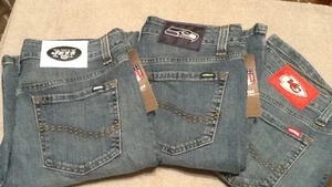Womens Denim CHEERLEADER BOOT CUT BLUE JEANS Seahawks Chiefs Jets NFL NWT - Picture 1 of 10