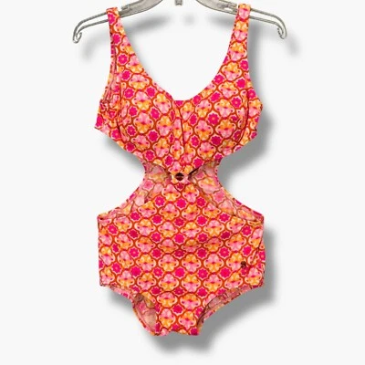 De Colección Años 60 1 Pieza Traje de Baño Floral Talla 2 Recorte Anillo O Nuevo Sin Etiquetas Rosa Punta Bala Sujetador Foto 1 de 4