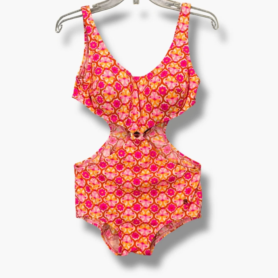 De Colección Años 60 1 Pieza Traje de Baño Floral Talla 2 Recorte Anillo O Nuevo Sin Etiquetas Rosa Punta Bala Sujetador Foto 1 de 4