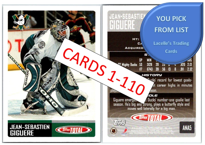 2002-03 Topps Total Hockey Base Cards (1-110)  - U-Pick From List - Image 1 of 1