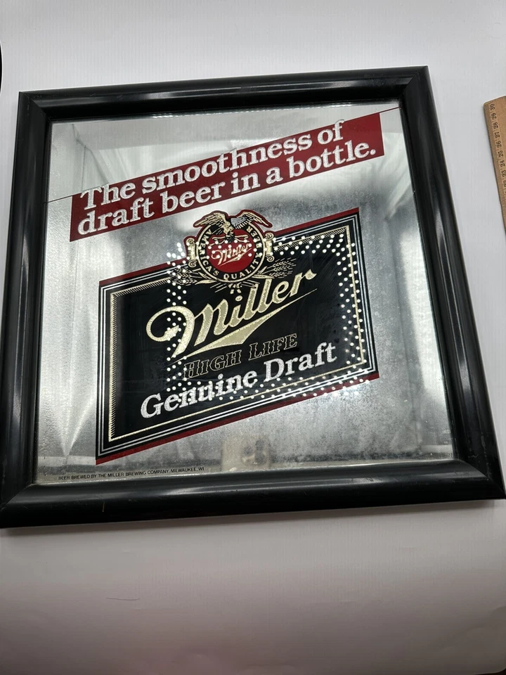 MILLER HIGH LIFE MIRROR BAR SIGN “the Smoothness Of Draft Beer In A Bottle”15x15 - Image 1 of 2