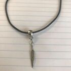 Feather Tibetan Silver Charm Pendant On A 18" Black Leather Necklace