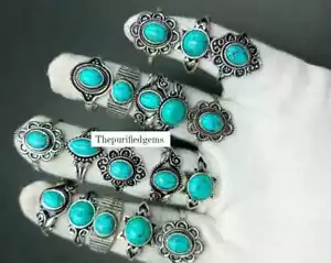 Lote de anillos de piedras preciosas 925 turquesa, anillos de preocupación, joyería al por mayor, lote de anillos hippies ~ - Imagen 1 de 3
