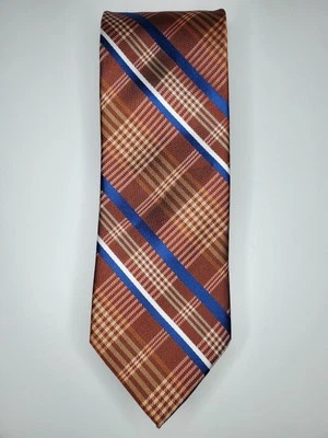 Corbata Van Heusen / Cuadros Marrón Azul / 100% Poliéster / L-57 pulgadas y W-2,75 pulgadas Foto 1 de 4