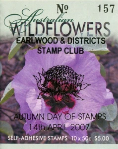 Australian Wildflowers 2007 - Folleto de estampillas código de barras 208943 Earlwood sobreimpresión - Imagen 1 de 3