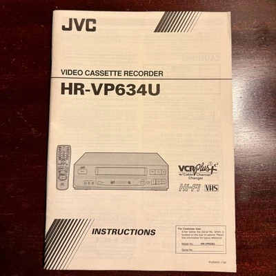 User Manual for JVC HR-VP634U VCR VHS Player - Image 1 of 4