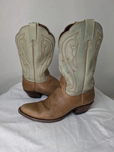 Ariat Womens Boots Sz 7.5B Green & Brown Leather Almond Toe Western Cowgirl - Picture 1 of 12