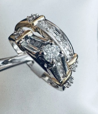 14K White and Yellow Gold Diamond Bridal Ring Set size 8.25 - Image 1 of 4