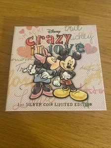 2015 DISNEY CRAZY IN LOVE MICKEY & MINNIE MOUSE 1 oz .999 BENE MONETA ARGENTO 27535 - Foto 1 di 9