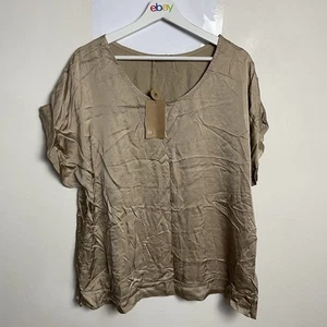 La Strada Size XL Viscose Selina Gold Scoop Neck Top Short Sleeve Blouse Italy - Picture 1 of 11