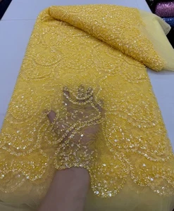 YQOINFKS Sequin Fabric Bridal Beaded Tulle Lace Luxury Embroidery Women Dress 5Y - Picture 1 of 21