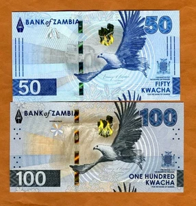 Set Zambia, 50-100 Kwacha, 2024 (2025), P-W64-W65, UNC completo rediseñado - Imagen 1 de 2