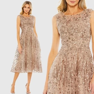 Neu mit Etikett Mac Duggal Fit and Flare Kleid gold Pailletten Flügelärmel 10 20398 Abendkleid - Bild 1 von 11