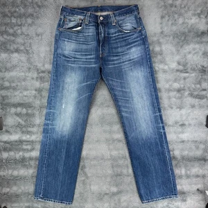 Levis 501 Men's 33x32 Button Fly Straight Leg Denim Jeans Blue Medium Wash Pants - Picture 1 of 9