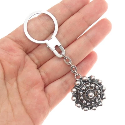 925 Sterling Silver Vintage Plaza Mayor Madrid Oxidized Key Fob Chain Ring - Image 1 of 4