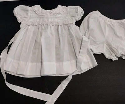 Vestido Friedknit Creations Talla 3 Meses Bordado Flores Blanco Rosa Encaje 2 piezas Foto 1 de 4