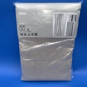 New IKEA 100% Linen Curtains 'AINA' Two Panels 57 X 98 Beige - Picture 1 of 6