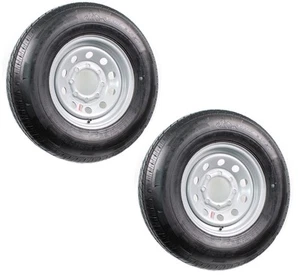 2-Pack Radial Trailer Tire On Rim ST235/80R16 16 LRE 8 Lug Silver Modular Wheel - Picture 1 of 9