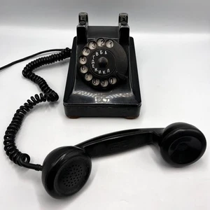 altes Telefon Western elektrisch antik Klingelanlage schwarz Drehwähltisch 1940 - Bild 1 von 8