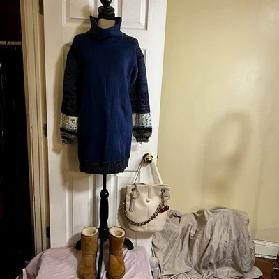 Mini Vestido Suéter Boho Cuello Capucha Algodón Tejido Anthropologie Práctica Diaria XS Foto 1 de 4