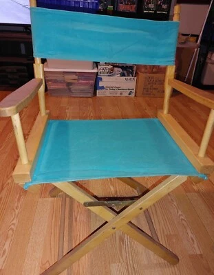 Vtge Gold Medal Wood Folding Director Chair W/ Teal Canvas - Many Vintage Items - Image 1 of 4