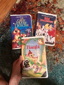 Lot 3 Disney Black Diamond Vhs 101 Dalmatians Great Mouse Detective Bambi rare - Picture 1 of 10