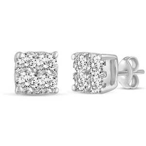 1/4Ct to 1 1/2Ct Cushion Diamond Stud Earrings set in 925 Sterling Silver - Picture 1 of 41