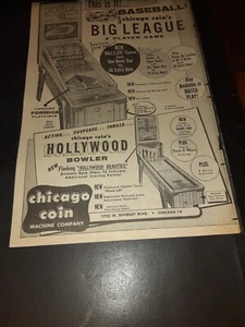 Chicago Coin Hollywo Bowler Big League Rare Original 1955 Promo Poster Ad Framed - Picture 1 of 1