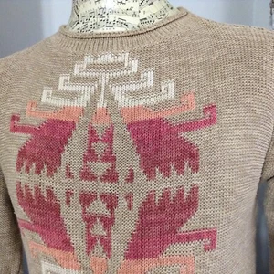 Lauren Ralph Lauren Womens Aztec Sweater Size PL Beige Southwest Cowgirl Ranch - Picture 1 of 9