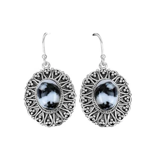 White Buffalo Turquoise Gemstone Dangle Drop Vintage Earrings Jewelry 925 Silver - Picture 1 of 7