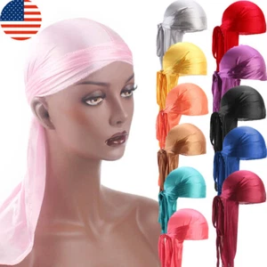 Unisex Men Women Bandana Doo Durag Headwear Long Tail Soft Silk Pirate Cap Wrapⓧ - Picture 1 of 30