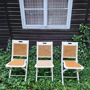Klappstühle, zierlich Vintage weiss mit Geflecht - Bild 1 von 6