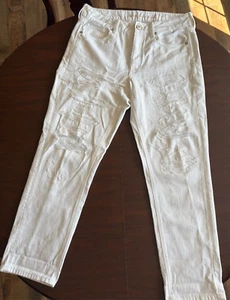 American Eagle Tomgirl Button Fly Damenjeans 12R 31 x 29,5 weiß distressed gebraucht, in einwandfreiem Zustand - Bild 1 von 10