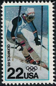 4 Mint Stamps OLYMPIC SLALOM SKIER by Bart Forbes: Winter Olympics Alpine Skiing - Picture 1 of 2