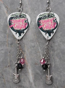 Bring Me The Horizon Sempiternal Guitar Pick Earrings with Pink Swarovskis - Picture 1 of 5