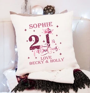 Personalised 21st Birthday Gift Pink Birthday Present Cushion Keepsake Pillow - Picture 1 of 3