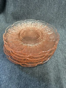 6 Pink Cherry Blossom Saucers Jeannette Depression Glass EUC - Picture 1 of 9
