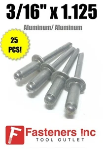 (QTY 25) 3/16" Dia. x 1.125" Grip Range POP Rivets ALL Aluminium 6-18 ABA618 - Picture 1 of 3