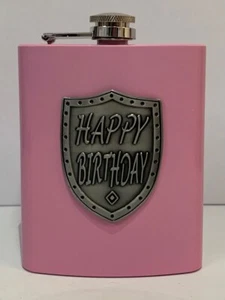 20136 HAPPY BIRTHDAY PINK 150ml HIP FLASK WITH SHIELD BADGE GIFT BOX - Picture 1 of 1