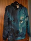 Mens Hooded Wolf Top Blue Small To Medium
