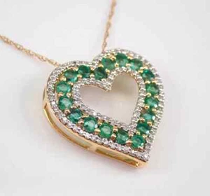 2 Ct Round Cut Lab-Created Emerald Heart Pendant Necklace 14K Yellow Gold Plated - Picture 1 of 6