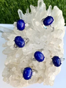 Wholesale Lot 6 Pcs Natural Lapis Lazuli White Bronze Rings Crystal - Imagen 1 de 2